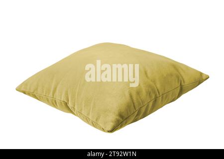 Coussin rectangulaire jaune décoratif pour dormir et se reposer isolé sur fond blanc. Coussin pour la décoration intérieure de la maison, maquette de taie d'oreiller, templa Banque D'Images