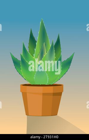 Une illustration d'une plante en pot d'aloe vera avec un fond dégradé Illustration de Vecteur