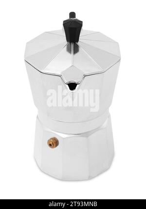 Pot Moka isolé sur blanc. Cafetière Banque D'Images