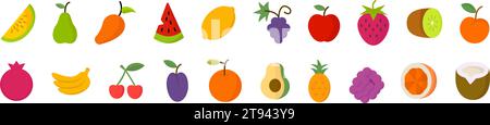 Jeu d'icônes de fruits. Ensemble de fruits plat. Illustration vectorielle. Illustration de Vecteur
