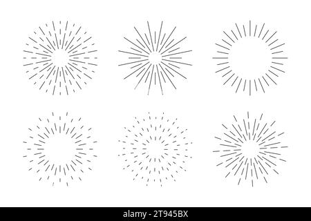 Ensemble d'étincelles vectorielles et d'étoiles. Jeu d'éléments de conception de vecteur noir Sunburst Illustration de Vecteur