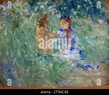 Femme et enfant dans une prairie à Bougival de Berthe Morisot (1841-1895), huile sur toile, 1882 Banque D'Images