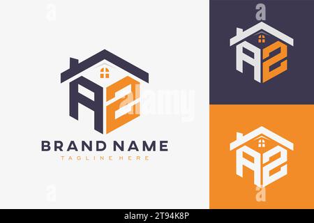 Logo de monogramme de maison d'hexagone AZ pour l'immobilier, la propriété, l'identité d'entreprise de construction. initiral de maison en forme de boîte avec des icônes de favori vectoriel templ Illustration de Vecteur