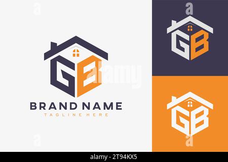 Logo de monogramme de maison d'hexagone GB pour l'immobilier, la propriété, l'identité d'entreprise de construction. initiral de maison en forme de boîte avec des icônes de favori vectoriel templ Illustration de Vecteur