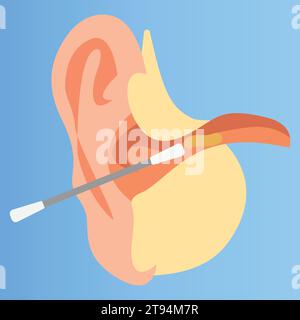 Nettoyer une oreille humaine avec un coton-tige Illustration de Vecteur