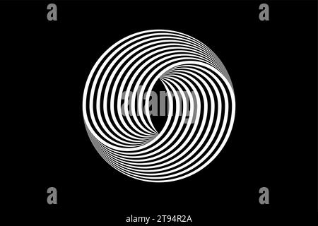 3D logo design abstrait cercles noir et blanc, motif géométrique avec effet de distorsion visuelle. Illusion de rotation. Art. Op Vecteur isolé Illustration de Vecteur