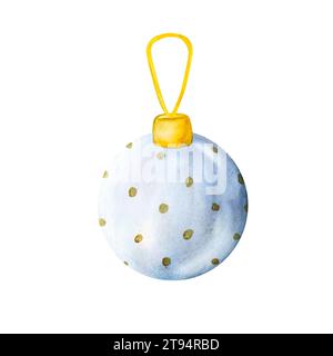 Boule de verre bleue de décoration d'arbre de Noël accrochée sur le ruban doré. Vecteur. Aquarelle ornements de Noël illustration pour la décoration et le design. Illustration de Vecteur