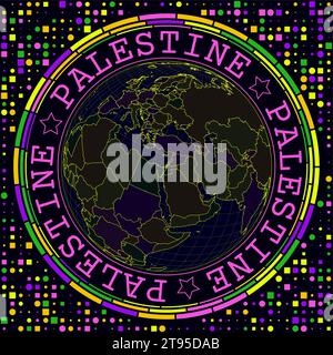 La Palestine futuriste sur le globe. Vue satellite au néon lumineux du monde centrée sur la Palestine. Illustration de Vecteur