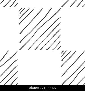 motif sans couture de carrés d'échecs hachures. Textures faites dans le style crayon dessiné à la main. Lignes noires sur fond blanc. Illustration vectorielle de stock. Illustration de Vecteur