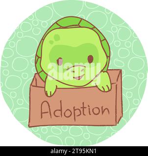Tortue Kawaii dans la boîte. Concept d'adoption des animaux de compagnie. Illustration de Vecteur
