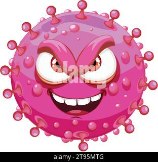 Un personnage de dessin animé mignon et coloré d'un monstre rose de virus de germe de bactéries Illustration de Vecteur