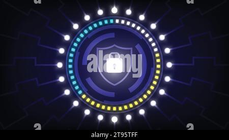 Concept de cybersécurité. Bouclier avec cadenas sur l'écran. Fond numérique de sécurité moderne. Système de protection. Parfait à utiliser pour Technology Company. Illustration de Vecteur