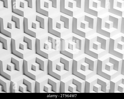 Motif cubique tridimensionnel blanc abstrait. Structure minimale, illustration de rendu 3D. Banque D'Images