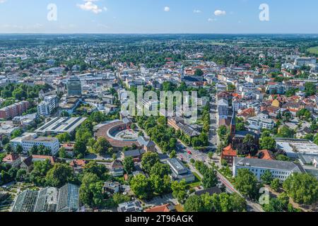 Vue aérienne de la ville de Rosenheim en haute-Bavière autour du stade de glace Banque D'Images