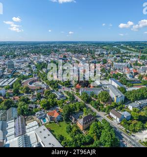 Vue aérienne de la ville de Rosenheim en haute-Bavière autour du stade de glace Banque D'Images