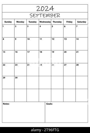 Planificateur du 2024 SEPTEMBRE. planificateur de calendrier. calendrier minimal simple. illustration vectorielle. Conception du planificateur quotidien 2024. Ensemble Life and Business Planner. Illustration de Vecteur