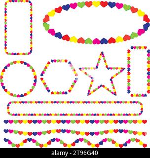 Motif de forme Hearten. Hearten Set. illustration vectorielle. couleurs pleins coeurs. impression, textile. éléments de conception. fond blanc Illustration de Vecteur