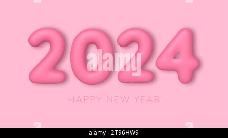 2024 chiffres sur fond rose. 3d Happy New Year background. Illustration vectorielle Illustration de Vecteur