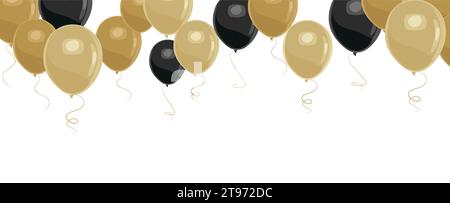 Bordure de célébration avec des ballons dorés et noirs. Illustration de Vecteur