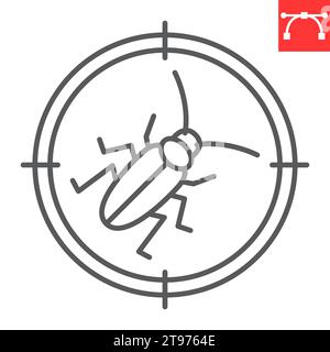 Icône de ligne cible de blatte, lutte contre les parasites et tuer l'insecte, blatte dans l'icône vectorielle de réticule, graphiques vectoriels, signe de contour de trait modifiable, eps 10. Illustration de Vecteur