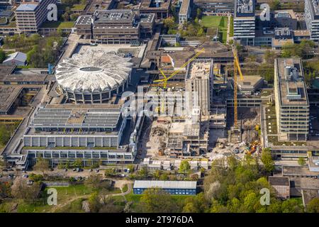 Vue aérienne, RUB Ruhr-University Bochum, Audimax, bâtiment de remplacement de chantier NA, Querenburg, Bochum, région de la Ruhr, Rhénanie du Nord-Westphalie, GE Banque D'Images