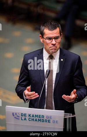 Bruxelles, Belgique. 23 novembre 2023. Sander Loones de N-va photographié lors d'une session plénière de la Chambre au Parlement fédéral à Bruxelles le jeudi 23 novembre 2023. BELGA PHOTO JASPER JACOBS crédit : Belga News Agency/Alamy Live News Banque D'Images