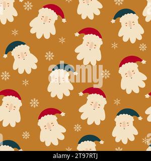 Les têtes de père Noël et les flocons de neige reproduisent le fond froid. Illustration de Vecteur