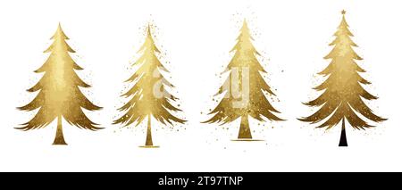 Ensemble de vecteur de silhouettes d'or d'arbre de Noël. Illustration de Vecteur