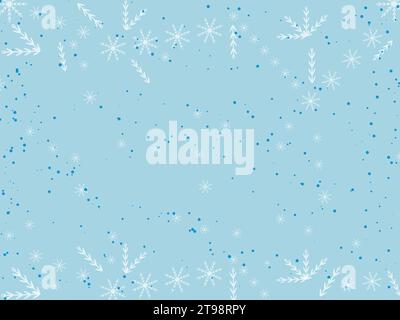 Christmas Snowflake Seamless Pattern hiver frontière neige nuit tombant flocons de neige sur fond bleu Illustration de Vecteur