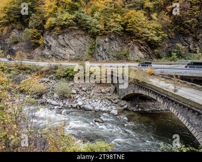 Image de la gorge de la rivière Jiu dans le comté de Hunedoara, Roumanie. Banque D'Images