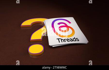 Logo threads. Une nouvelle application de médias sociaux de Meta à Rival Twitter. Rendu 3D. Banque D'Images