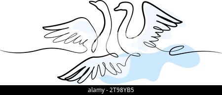 Couple mignon de cygnes nageant sur le signe du lac. Dessin continu d'une ligne. Concept romantique d'amour animal. Illustration vectorielle de conception graphique dynamique d'une ligne Illustration de Vecteur