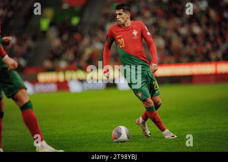 Joao Cancelo lors du match de qualification UEFA Euro 2024 entre les équipes nationales du Portugal et de l'Islande, Estadio Jose Alvalade, Lisbonne, Portugal. (Maciej Banque D'Images