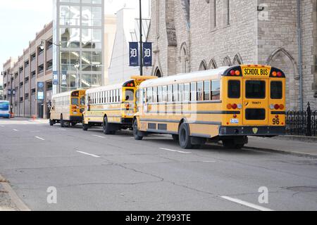 American School bus, Detroit MI, États-Unis Banque D'Images