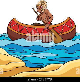 Amérindien canot Cartoon Clipart Illustration de Vecteur