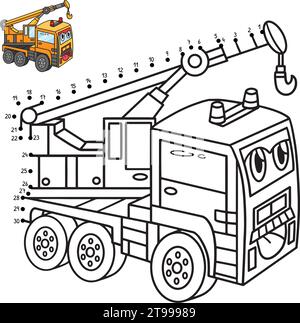 Page de coloriage isolée de véhicule de grue point à point Illustration de Vecteur