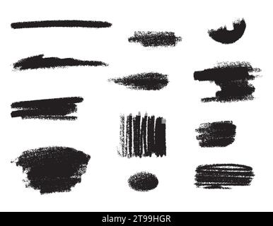 Vector grunge peinture noire, contour de pinceau d'encre rectangulaire et formes définies. Coups de pinceau sales et taches rugueuses.traits vectoriels sur un fond blanc Illustration de Vecteur