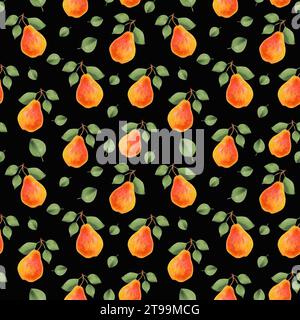 Modèle sans couture de poires et de feuilles.fond de fruit. Art botanique avec des aliments sains biologiques pour l'emballage, le tissu, la conception de menu. Illustration Banque D'Images