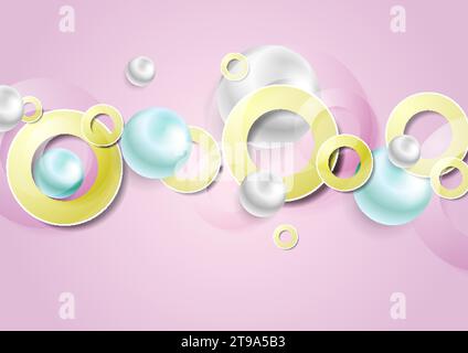 Fond géométrique pastel coloré abstrait avec des boules 3d brillantes. Illustration vectorielle Illustration de Vecteur