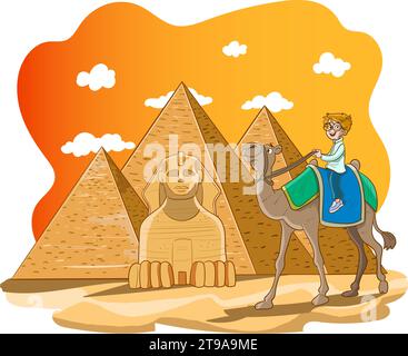 garçon chevauchant un chameau autour des pyramides dans egypt.vector illustration Illustration de Vecteur