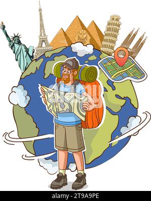 Vacances en famille Voyage illustration vectorielle.avion volant au-dessus du monde isolé sur fond blanc. Concept de voyage. Stock vectoriel Illustration de Vecteur