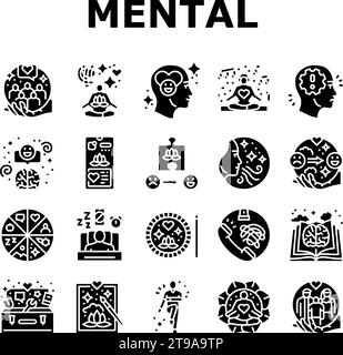 vecteur des icônes d'esprit de soins de santé mentale des personnes Illustration de Vecteur