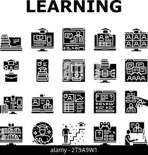 vecteur d'ensemble d'icônes web de plate-forme d'apprentissage en ligne Illustration de Vecteur