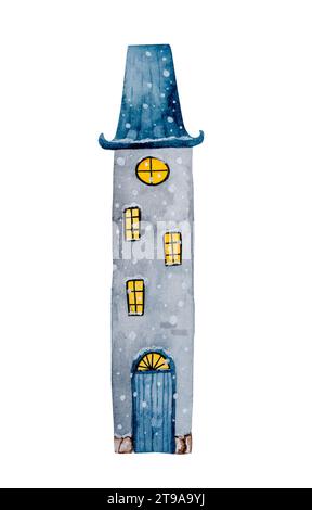 Old Cottage en hiver est Une peinture à l'aquarelle dessinée à la main Banque D'Images