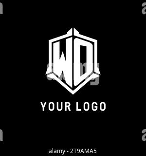 Logo WO initial avec graphique vectoriel de style de conception de forme de bouclier Illustration de Vecteur