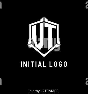 Logo VT initial avec graphique vectoriel de style de conception de forme de bouclier Illustration de Vecteur