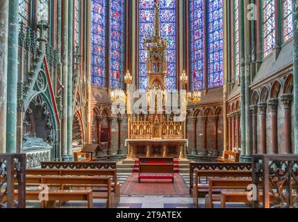 Paysage à l'intérieur de la cathédrale d'Amiens à Amiens, une ville et commune dans le nord de la France. Elle est la capitale du département de la somme dans la région des hauts Banque D'Images