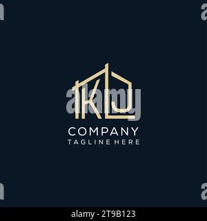 Logo KJ initial, graphique vectoriel de conception de logo architectural et de construction propre et moderne Illustration de Vecteur