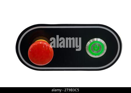 bouton marche/arrêt, rouge et vert, isoler sur blanc Banque D'Images