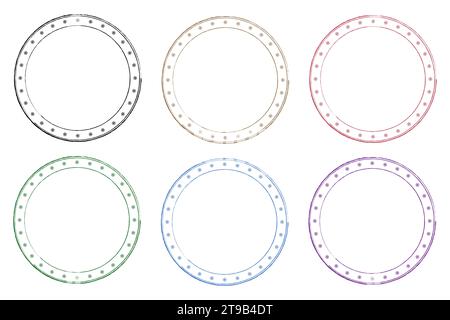 Ensemble isolé de timbres colorés avec des flocons de neige autour d'un cercle. Pour les vœux de Noël ou de nouvel an. Modèle vierge pour votre texte ou logo. Noir, allez Illustration de Vecteur